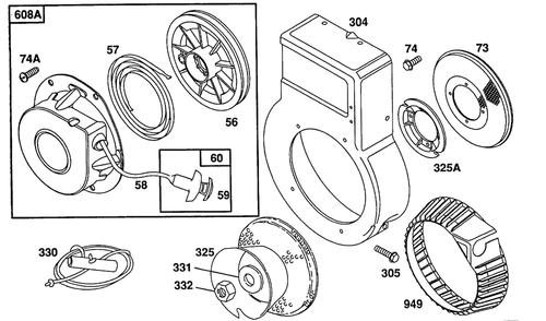 Blower Housing,bolted Rewind Diagram and Parts List for 80232-2937-01  Briggs and Stratton Engine